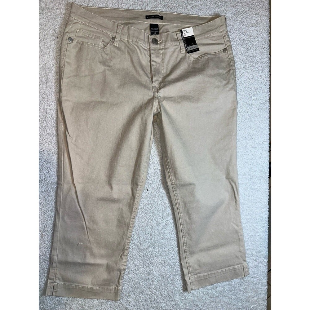 New York & Company Womens East Village Crop Jean Sz 10 Khaki Denim Straight Leg